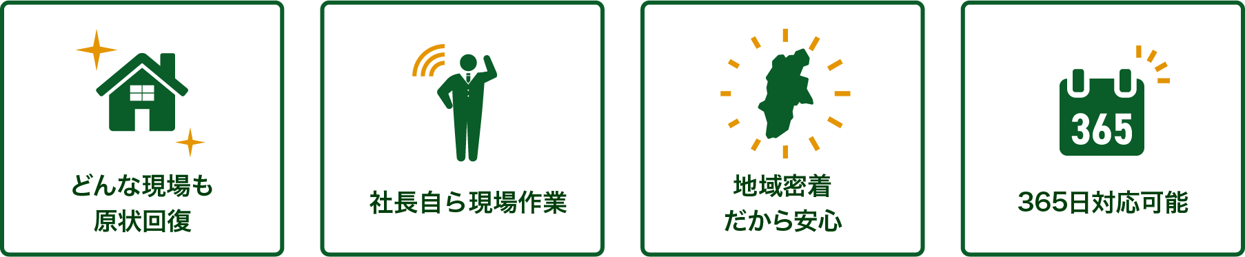 どんな現場も原状回復 社長自ら現場作業 地域密着だから安心 365日対応可能