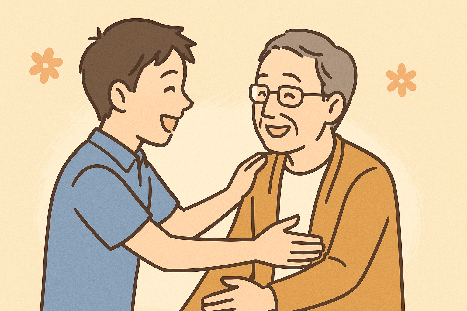 再会する親戚のイメージ（イラスト風）