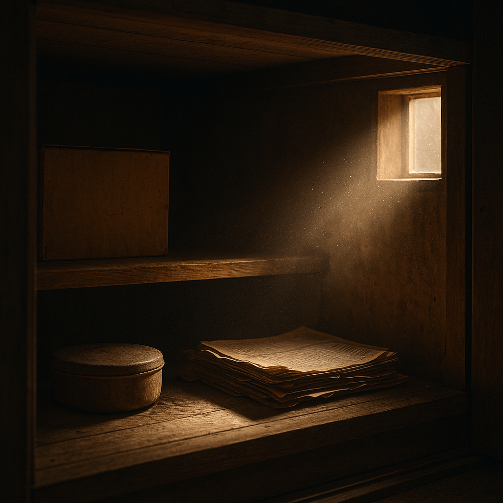 「古い押入れの中に差し込む光」